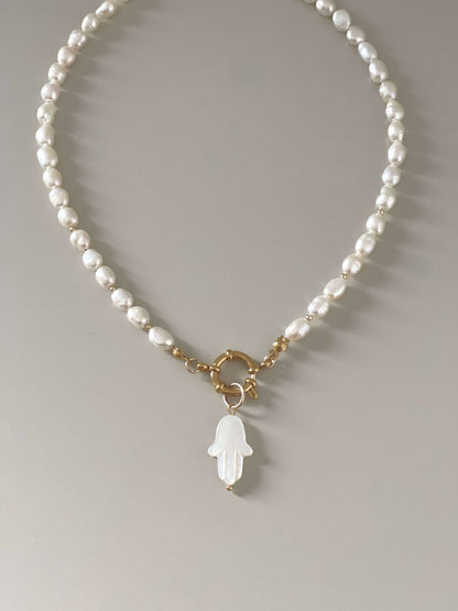 HAMSA PEARL NECKLACE